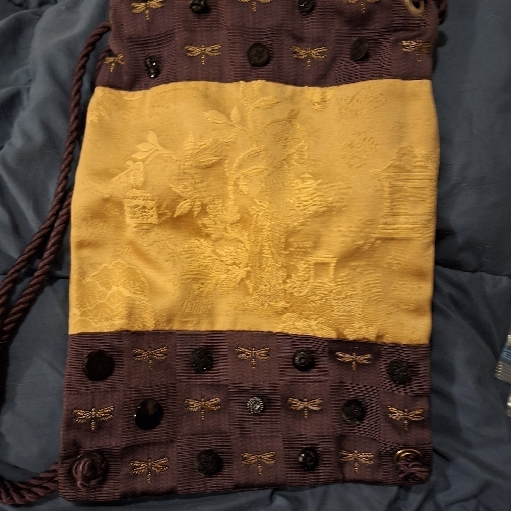 Dragonfly Backpack Bag Gold and Plum